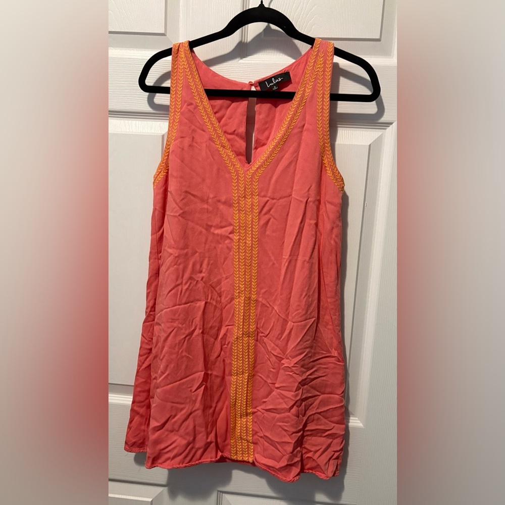 Sunshine Ahead Coral Pink Embroidered Sleeveless Shift Dress